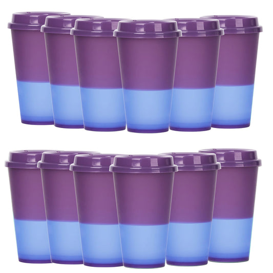 Alohastarttg Color Changing Coffee Cups, 16oz Reusable Coffee Cups with Lids, 12 Pack Hot Coffee Tumbler for Kids and Adult Party Favors, Leak-Proof, BPA-free, and Safe for Dishwashers(Deep purple)