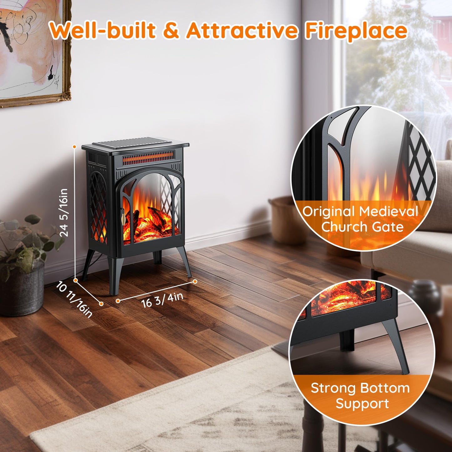 Rintuf 1500W Electric Fireplace Heater with Remote