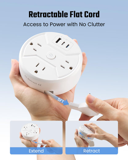 35W Travel Power Strip with Retractable Cord