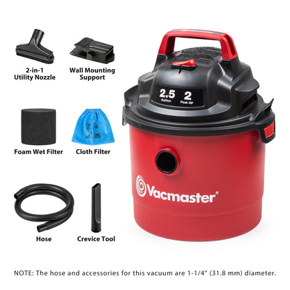 2.5-Gallon Vacmaster Wet/Dry Vacuum - Wall Mountable