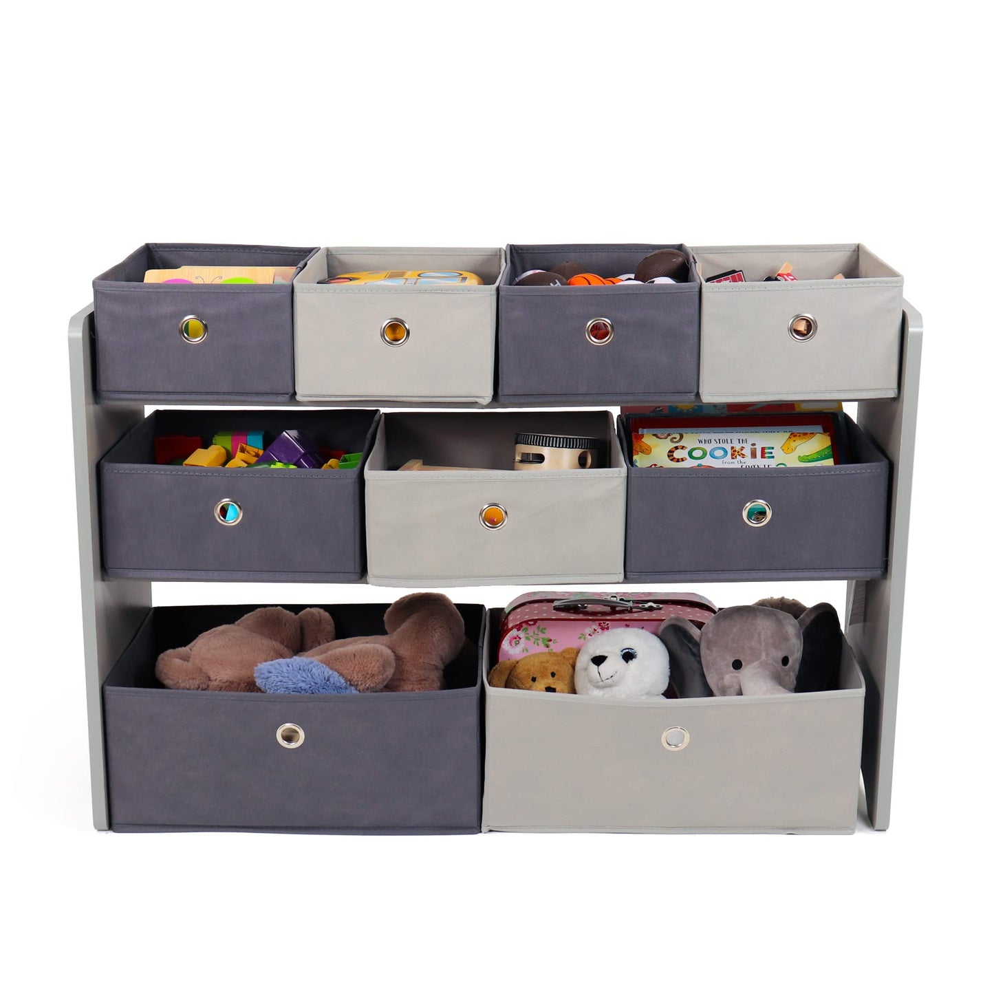 Humble Crew Kids Toy Organizer with 9 Storage Fabric Bins, Grey