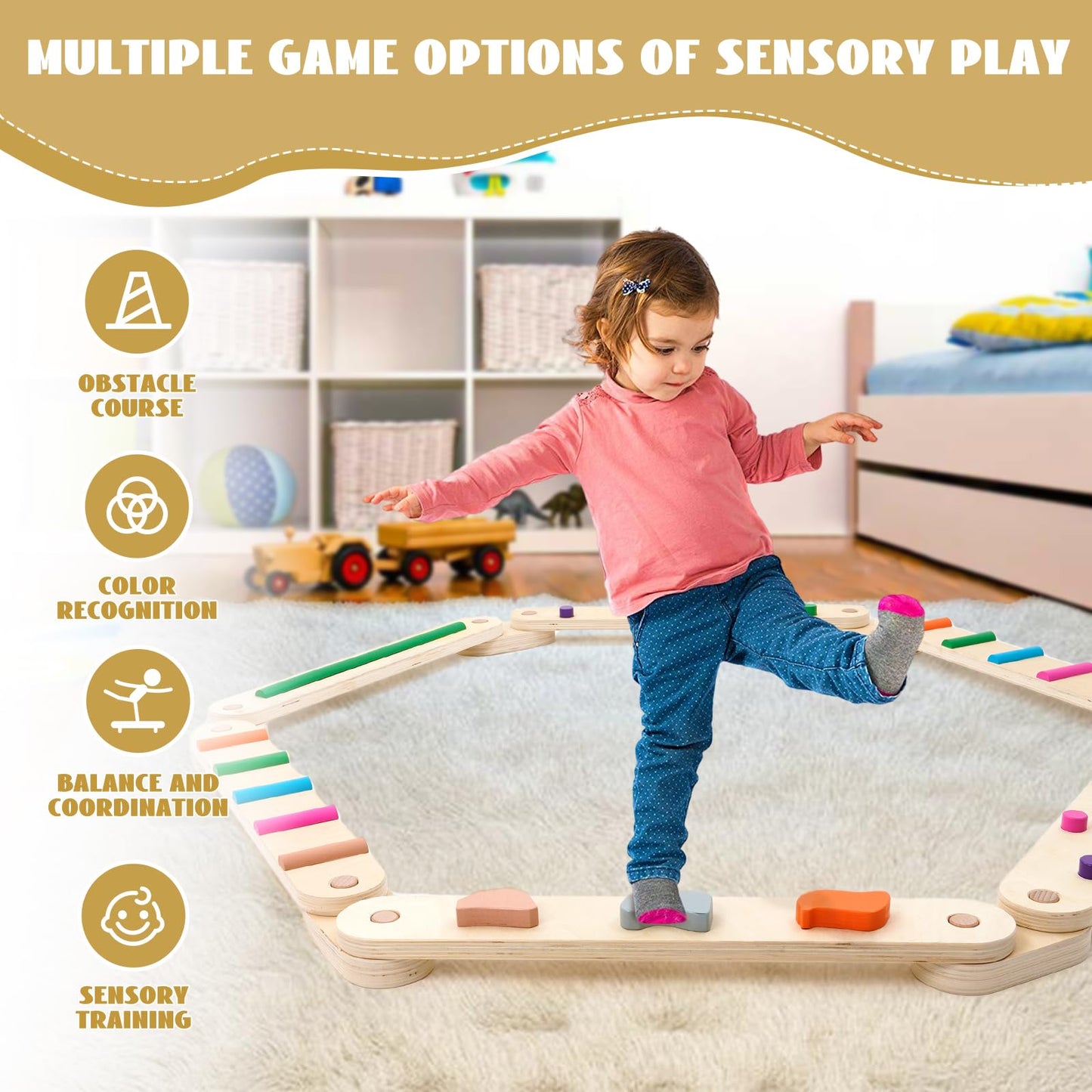 Kids Wooden Balance Beam for Coordination and Stability