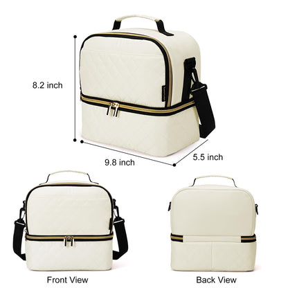 ESMNOAN Lunch Bag Women Double Deck Lunch Box,Leakproof Cooler Bag with Adjustable Shoulder Strap for Adults Work Office Picnic,Beige