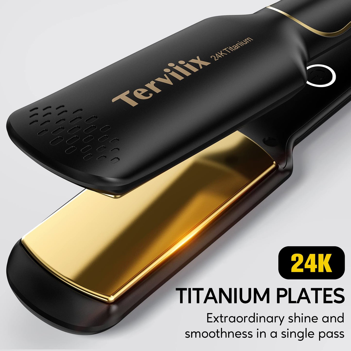 Terviiix Titanium Flat Iron Hair Straightener - ARC Non-Snagging for Smooth, One-Swipe Results, Salon-Grade Wide 1-3/4 Inch Straightening Iron Saves Time on Thick, Curly, Black & Natural Hair, Gold