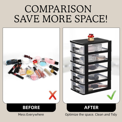 Tofficu Plastic Storage 5 Drawer Storage Tower Multifunctional Storage Cabinet with Clear Drawers Storage Case Organizer for Craft Stationary,5.9×8.5×12.2in (L×W×H)