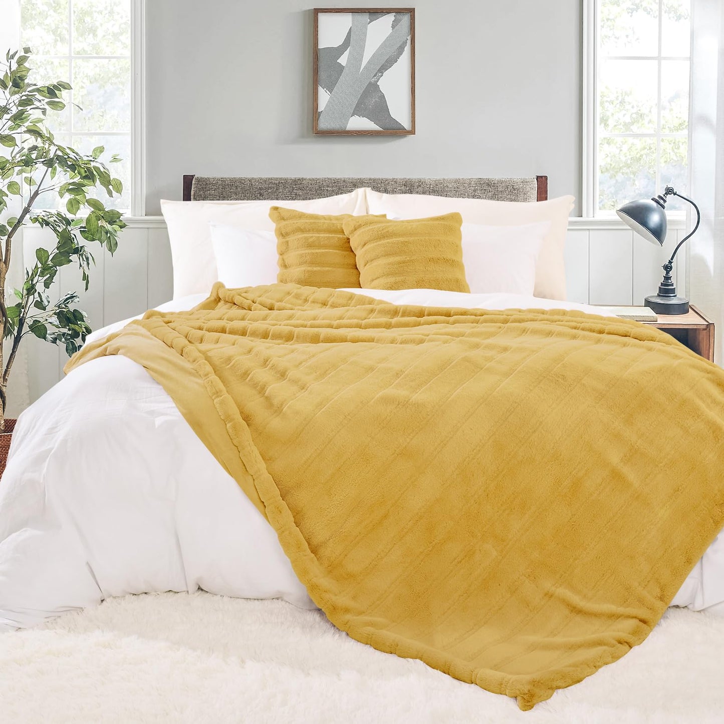 NEXHOME PRO Faux Fur Throw Blanket, Cozy Fluffy Soft Blanket or Couch Sofa Bed Living Room Decorative, Reversible Puffy Thick Warm Blanket for Winter 50"X60" Orange