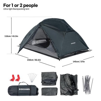 IDOOGEN Backpacking Tent, 1-2 Person Tents Lightweight Easy Setup Double Layer Waterproof Camping Tent Suitable for Outdoor Hiking Camping Mountaineering Travel