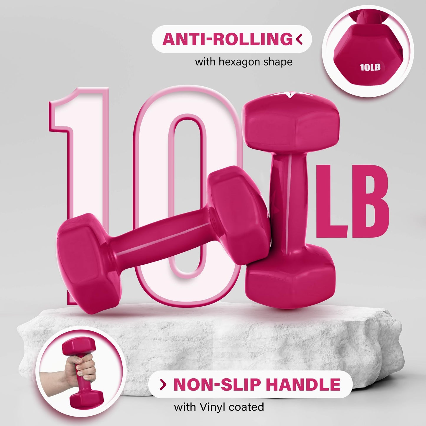 Yes4All Pink Vinyl Coated Dumbbell Pair - 10 lbs