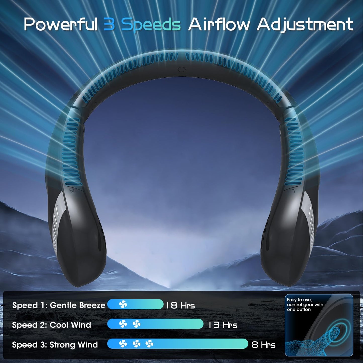 Portable 360° Bladeless Neck Fan with Rechargeable Battery