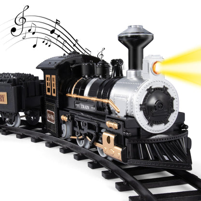 iHaHa Electric Train Set for Kids, Battery-Powered Train Toys Include Locomotive Engine, 3 Cars and 10 Tracks, Classic Toy Train Set Halloween Birthday for 3 4 5 6 Years Old Boys Girls