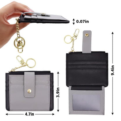 Slim Wallet for Women with Keychain & Zipper
