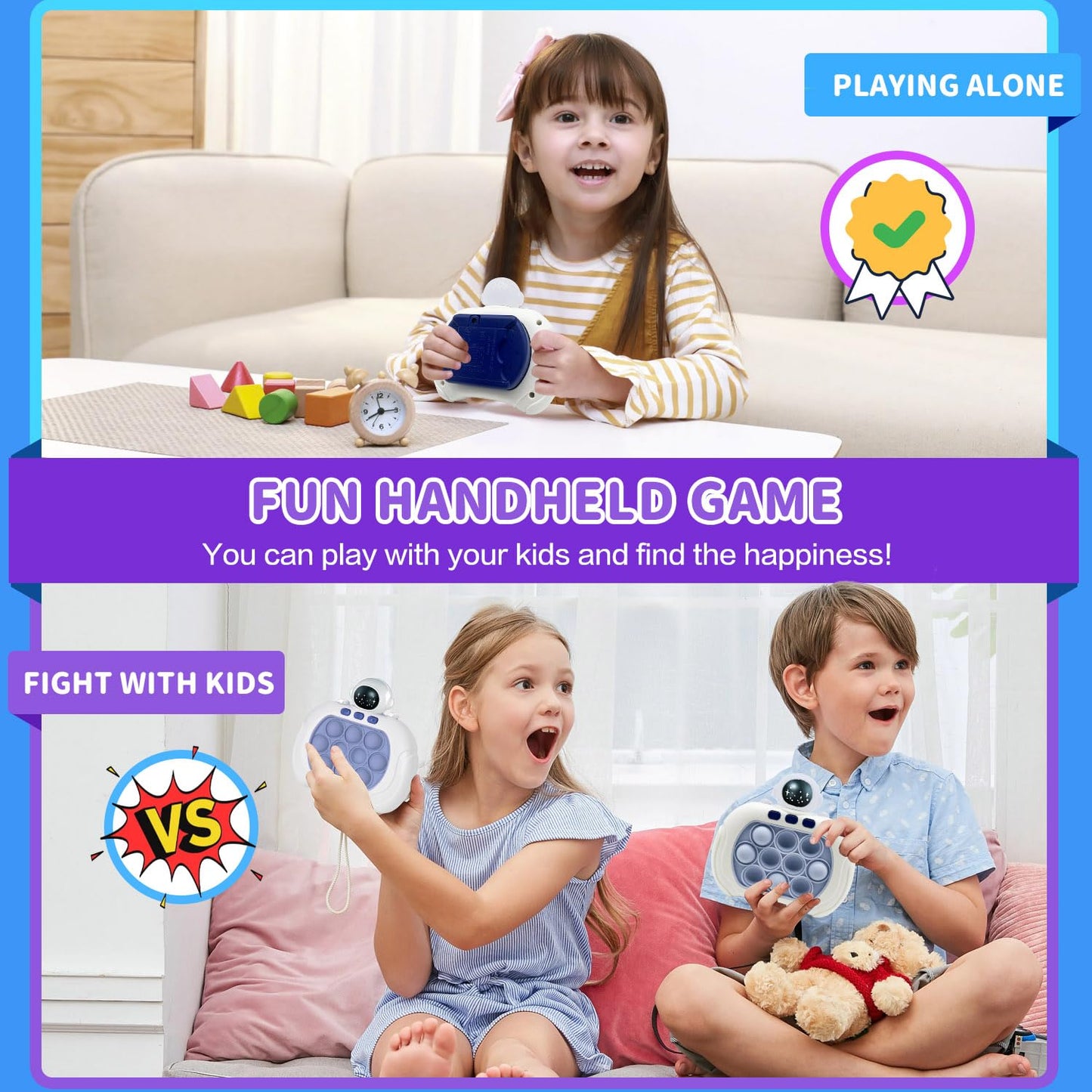 Handheld Game for Kids, Fast Push Game Fidget Toys Pop Game Bubble Game Console, Puzzle Game Machine, Light up Pop Game Kids Toys for Ages 3-12, Birthday Gift for Boys Girls
