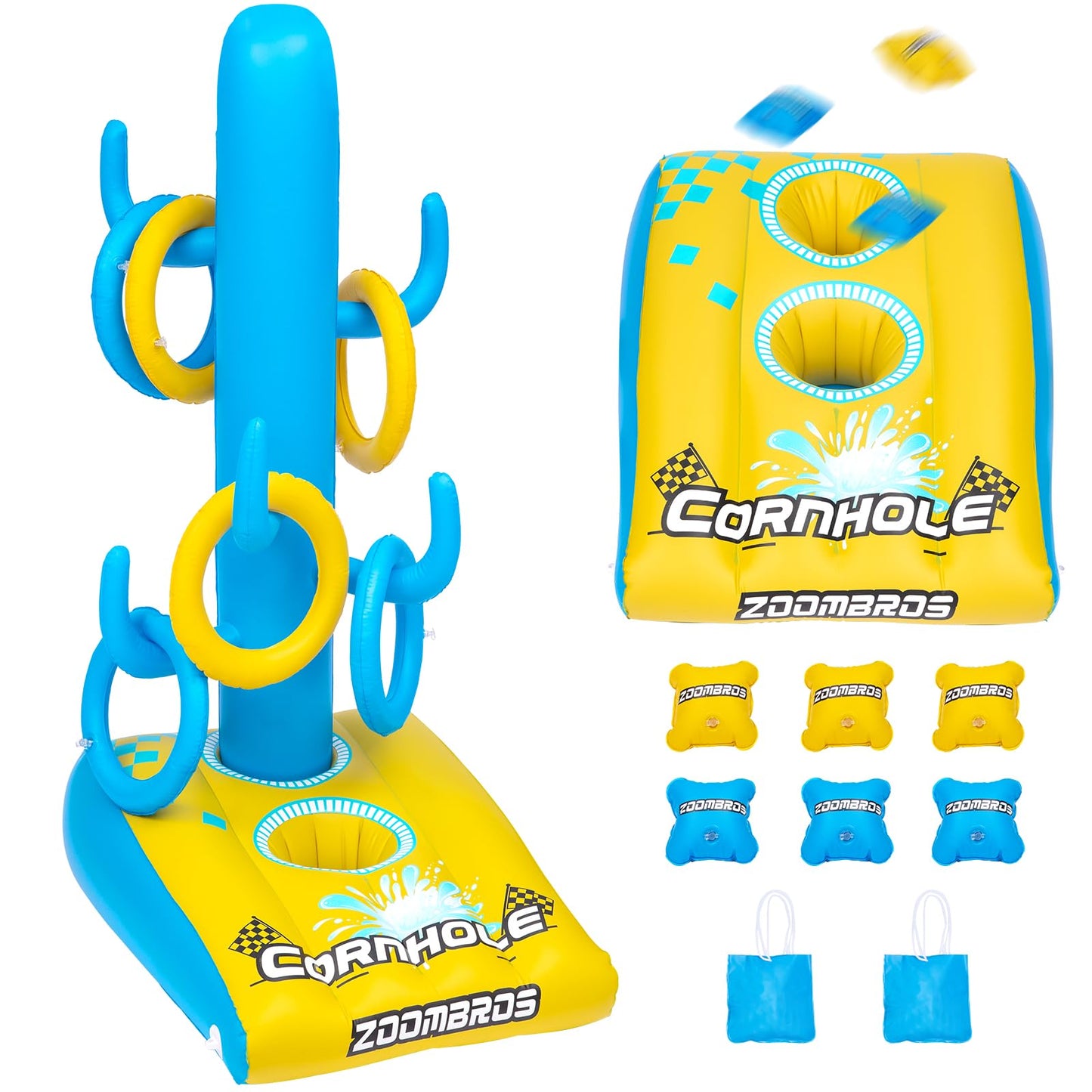 2in1 Cornhole Set with 6 Bean Bags & 6 Ring Toss Games Inflatable Pool Toys