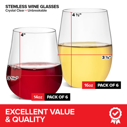 12 Count Unbreakable Stemless Wine Glasses Set
