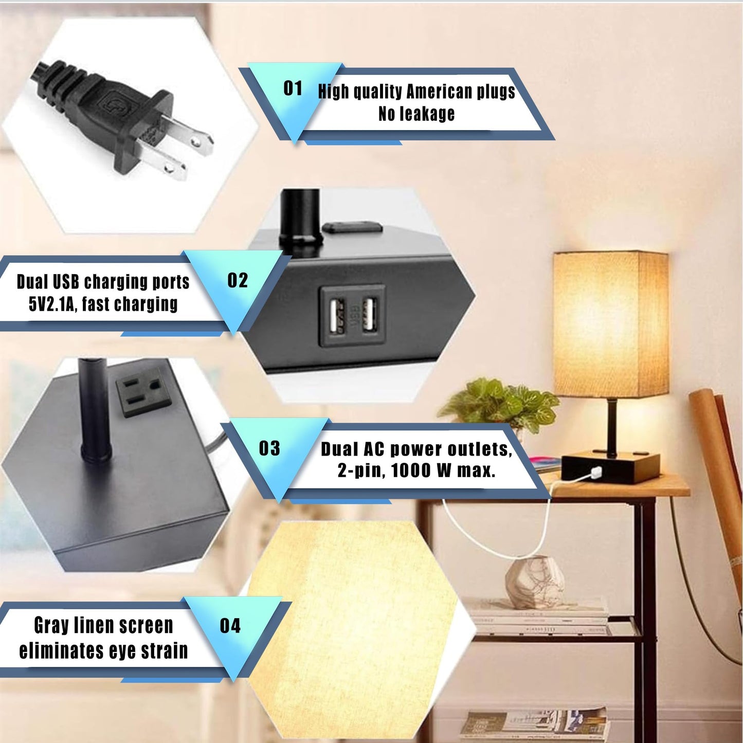 RYTABEE Bedside Table Lamp with 3 Color Modes