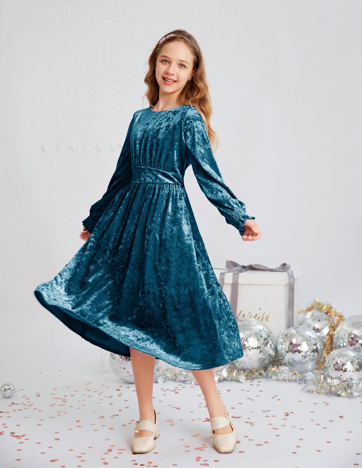 GRACE KARIN Girls Velvet Long Sleeve Midi Dress