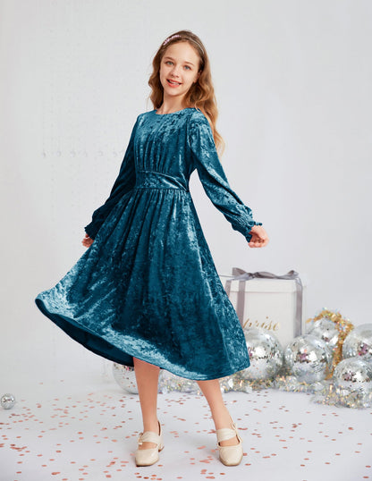GRACE KARIN Girls Velvet Long Sleeve Midi Dress