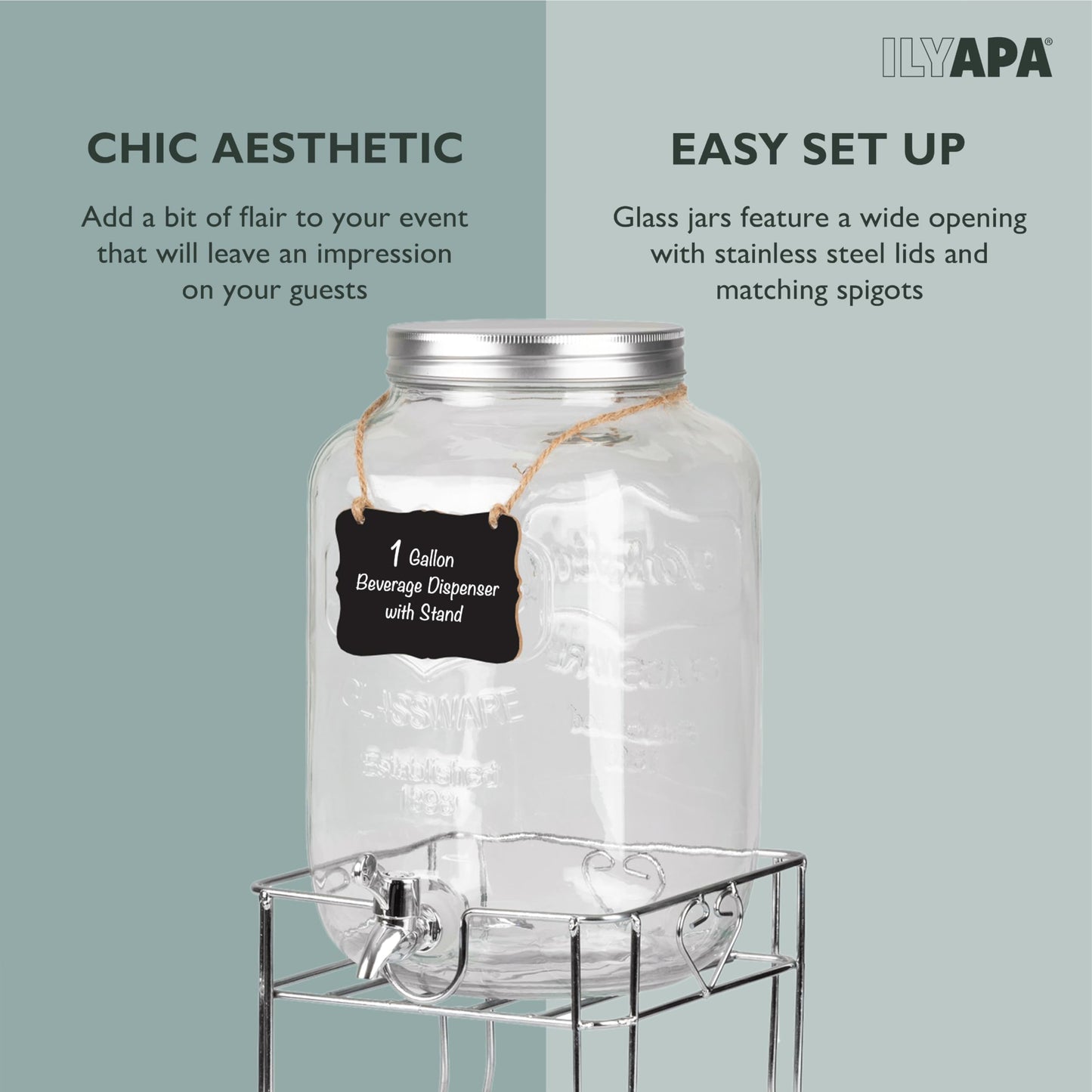 Ilyapa 1 Gallon Glass Beverage Dispenser with Spigot