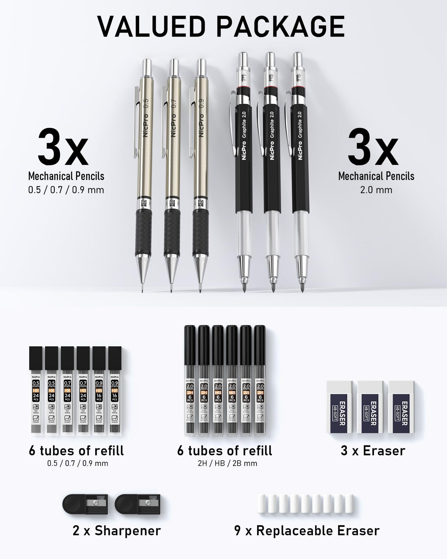 6PCS Nicpro Mechanical Pencil Set for Drawing