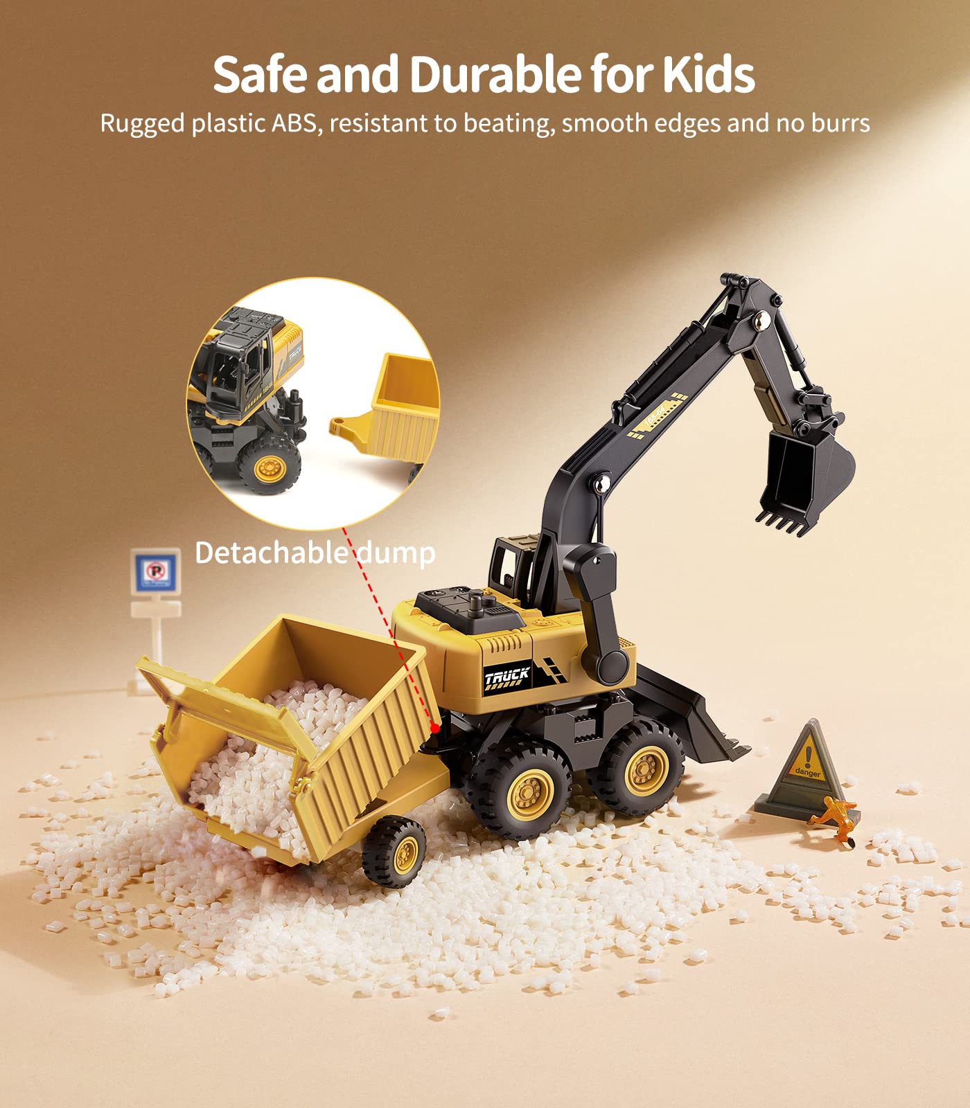 Geyiie Construction Crane Toys Trucks, Excavator Toys for Kids 3-5, Bulldozer Toys for Boys Girls, Outdoor Play