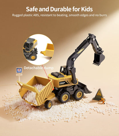 Geyiie Construction Crane Toys Trucks, Excavator Toys for Kids 3-5, Bulldozer Toys for Boys girls, Outdoor Play