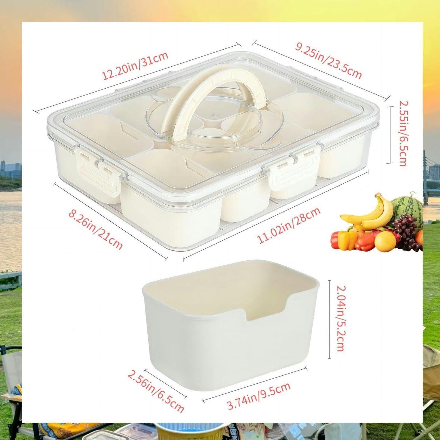 Qavinch Snackle Box Container Divided Serving Platters with Lid and Handle Divided Snackle Box for Portable Snack Box Container Tray Perfect for Fruit Candy and Treats