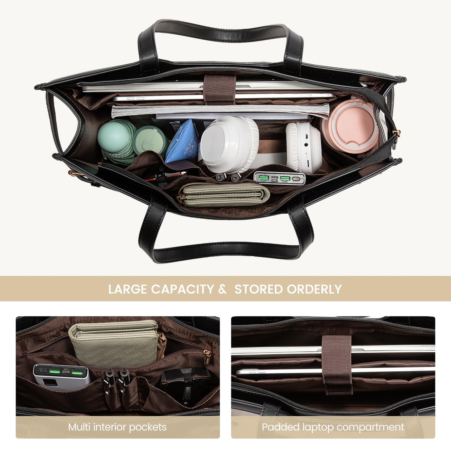 LOVEVOOK 17.3 Inch Leather Laptop Tote Bag