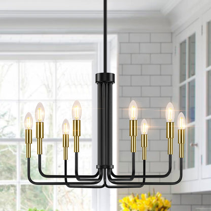 Sucolite 8-Light Black and Gold Chandelier, Modern Farmhouse Chandeliers for Dining Room, Mid Century Candle Chandelier Lighting, Industrial Chandelier over Dining Table Kitchen Foyer Entryway