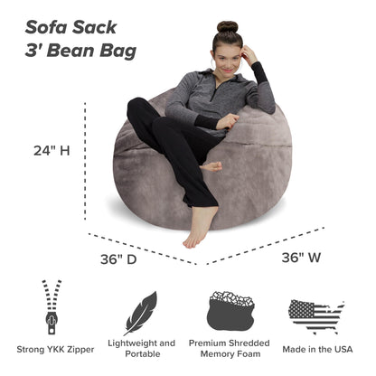 Sofa Sack Memory Foam Bean Bag Chair - Gray