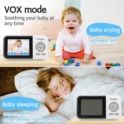 Simyke Video Baby Monitor with Camera No WiFi 1200ft Long Range, 2.8" Plug & Play Diaplay, Auto Night Vision, 5 Lullabies Portable Baby Sound Monitor, Baby Room Use, for Baby/Elderly