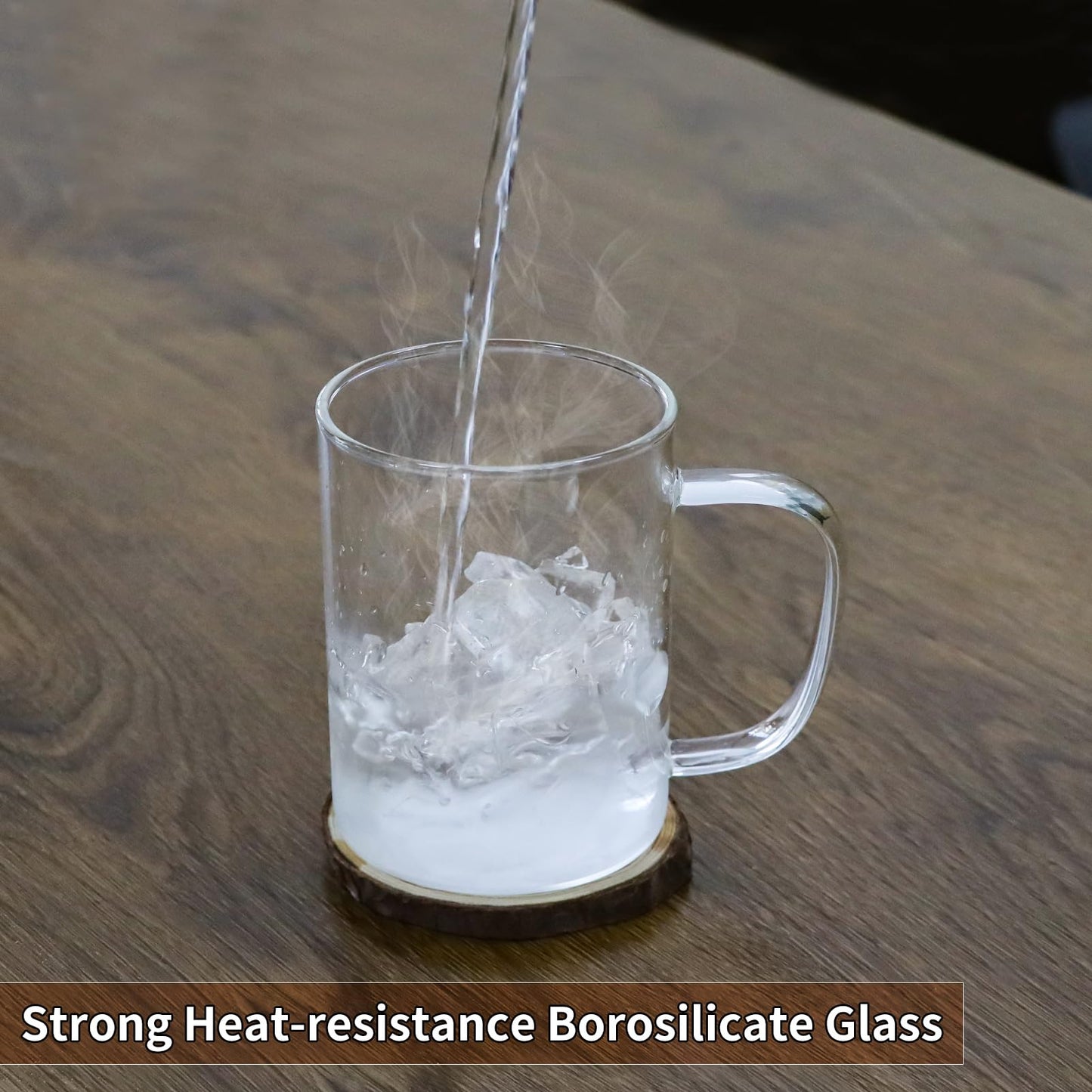 HORLIMER 15 oz Glass Coffee Mugs Set of 6, Clear Coffee Cup with Handle for Tea Cappuccino Latte Milk Juice Hot and Cold Beverages
