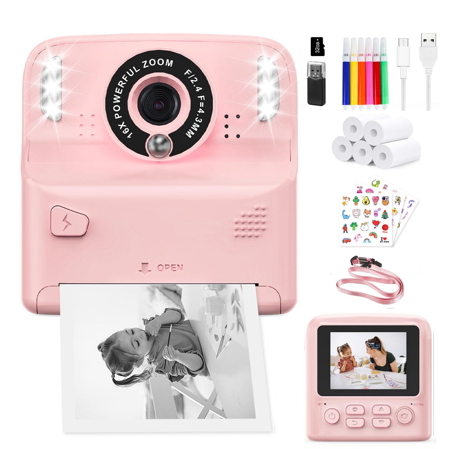 Kids Instant Print Camera with Flash Lights