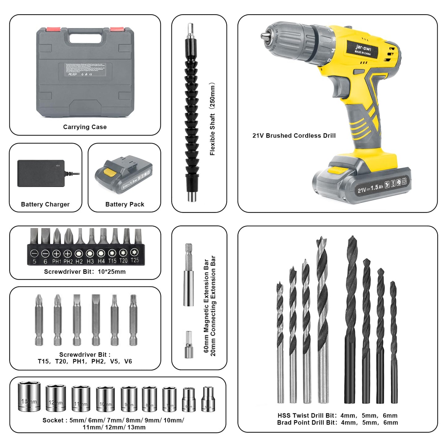21V Cordless Drill with 350 in-lb Torque