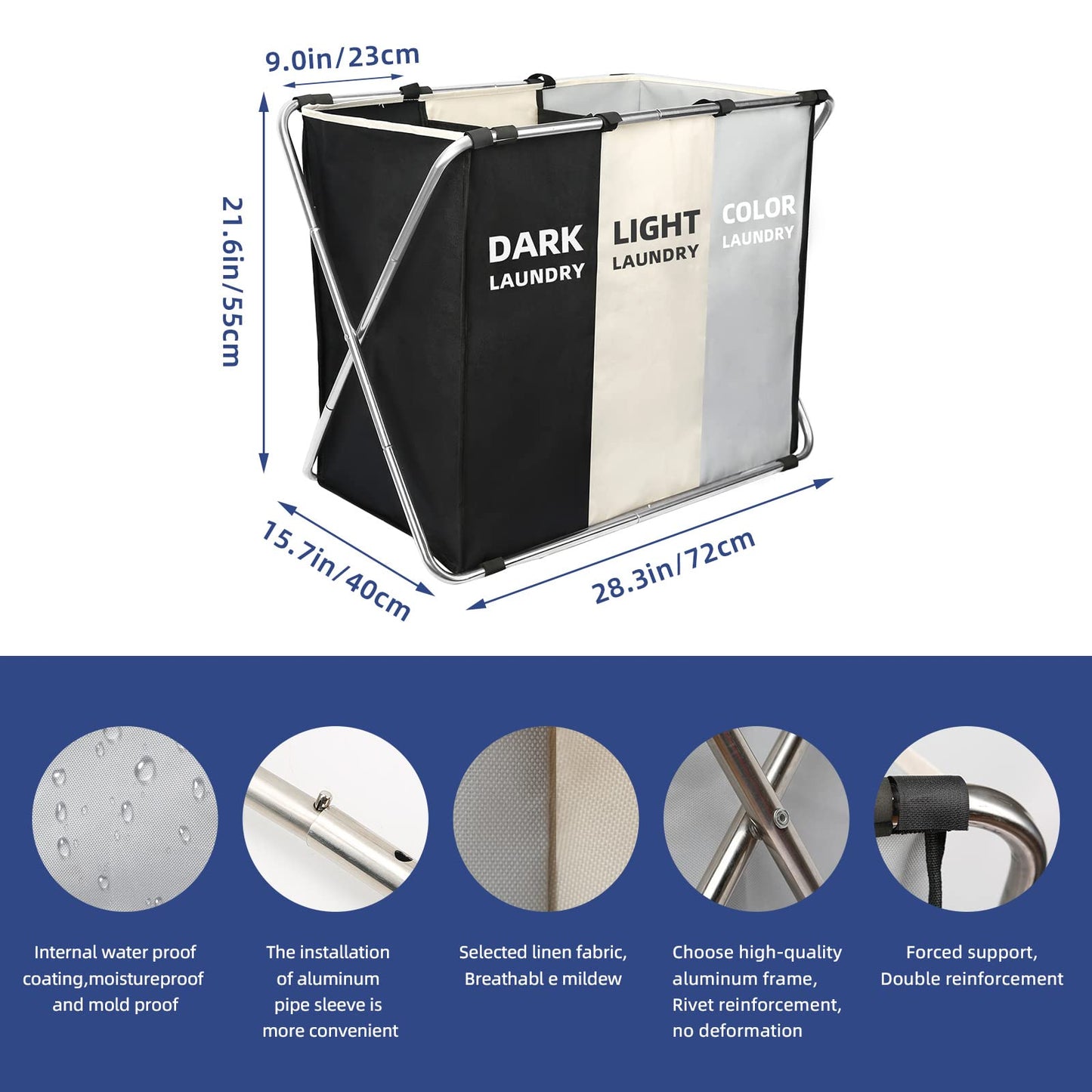 Large Collapsible Laundry Basket with Handles