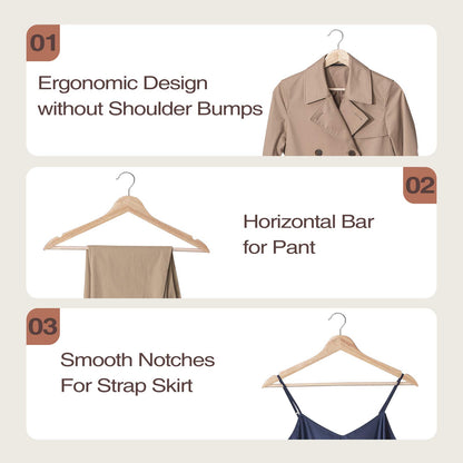 Wooden Hangers 20-Pack with 360° Swivel Hooks