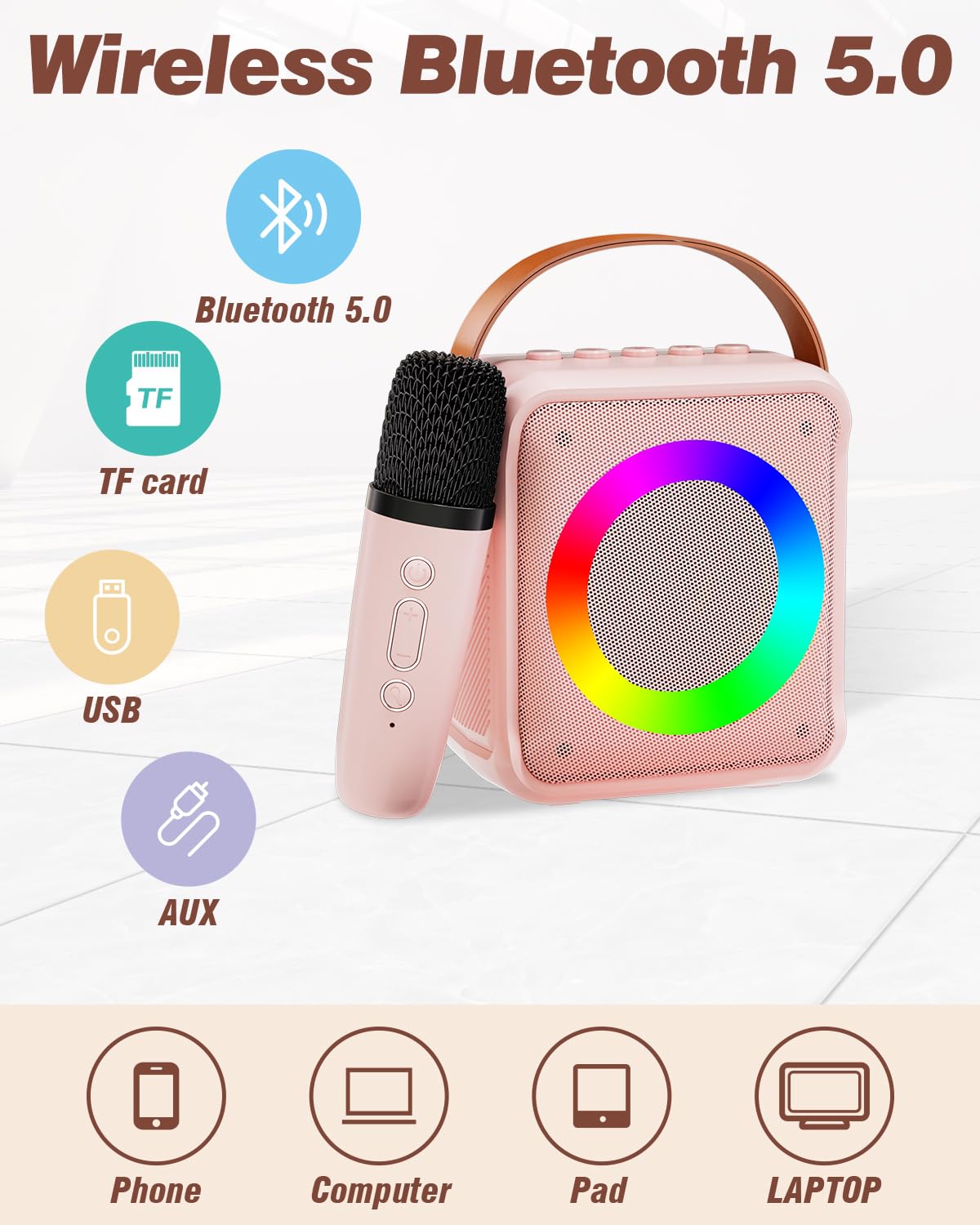 Mini Karaoke Machine with Bluetooth Microphones