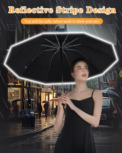 Large Windproof Inverted Umbrella with Reflective Strip