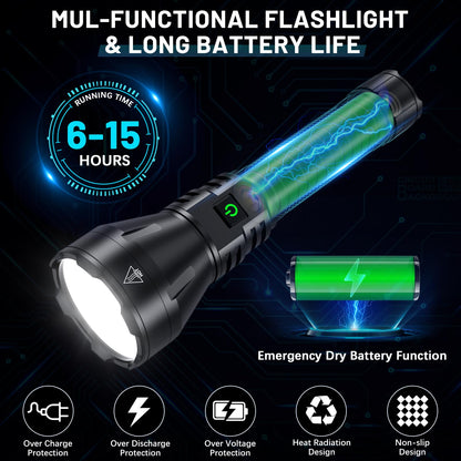 Rechargeable Flashlights High Lumens, 990000 Lumens Super Bright Flashlight, 5 Modes LED Powerful Flashlight Adjustable & Waterproof, Versatile Tactical Flashlight for Emergencies, Hiking, Camping