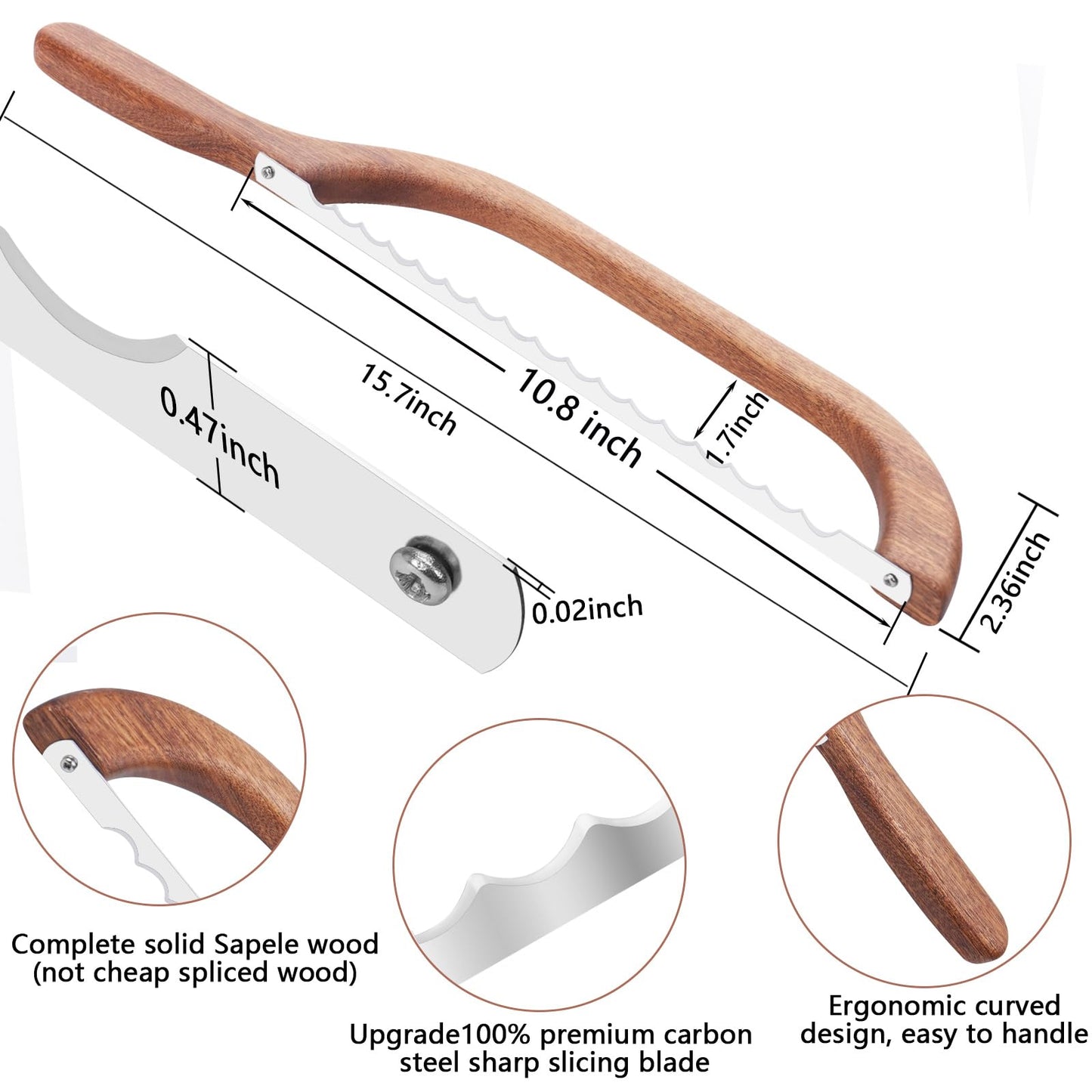 Uprichya Wooden Bread Bow Knife -16" Serrated Bagel Knife – Sourdough Cutter Fiddle Bow Bread Slicer Knife for Homemade Bread, Premium Stainless Steel Saw