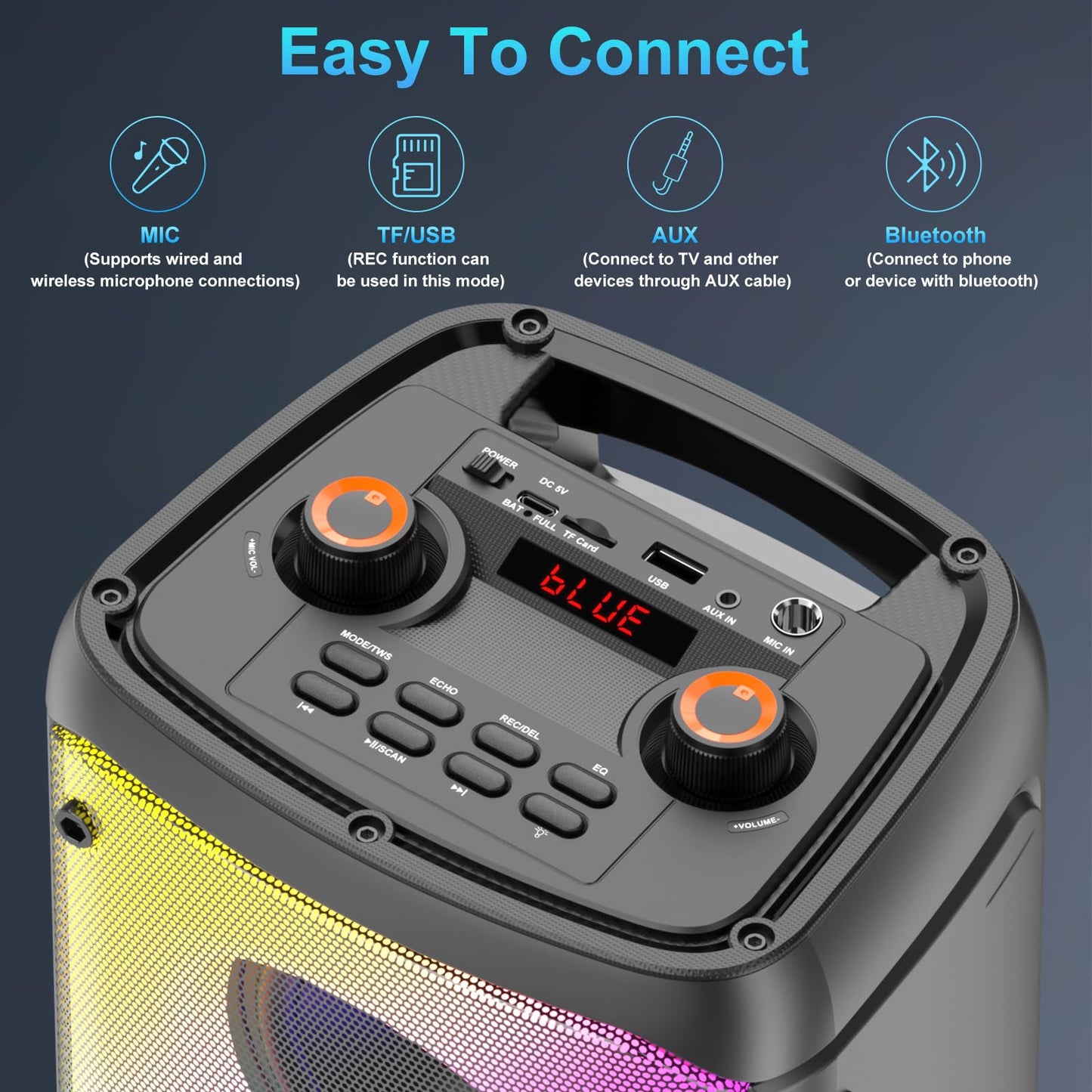 80W Portable Bluetooth Party Speaker with LED Lights
