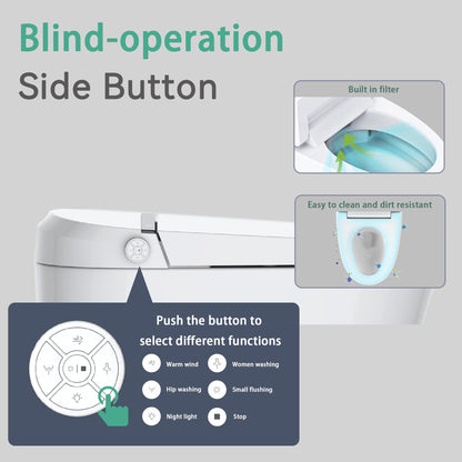 EIYHOME Smart Bidet Toilet,One Piece Bidet Toilet with Auto Open Close, Auto Flush, Foot Sensor Operation, Heated Seat，Warm Water & Dryer，Night Light，LED Display,White Remote Control