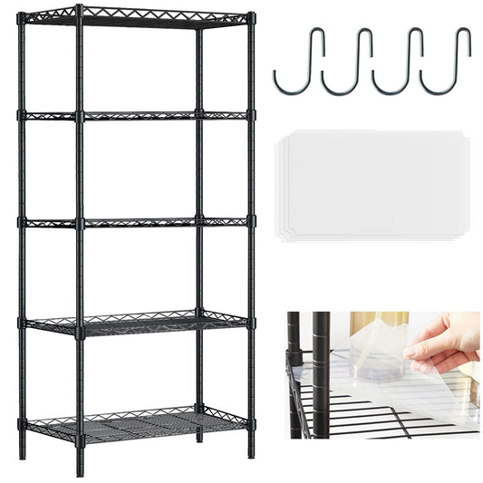 GPRF 5 Tier Shelves Wire Shelving Adjustable Storage and Organization Shelf Units,for Home，Garage，Pantry，kitchen，Office，Bedroom, Closet，Black(23.6" x 13.8" x 59"