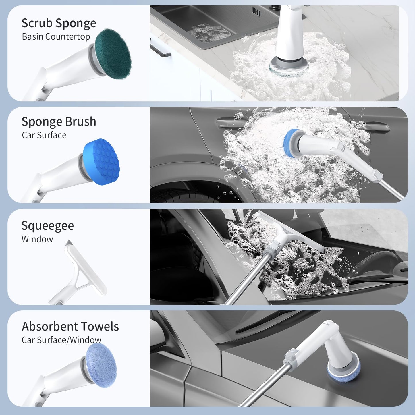 GROMCLIP Electric Spin Scrubber with 8 Heads