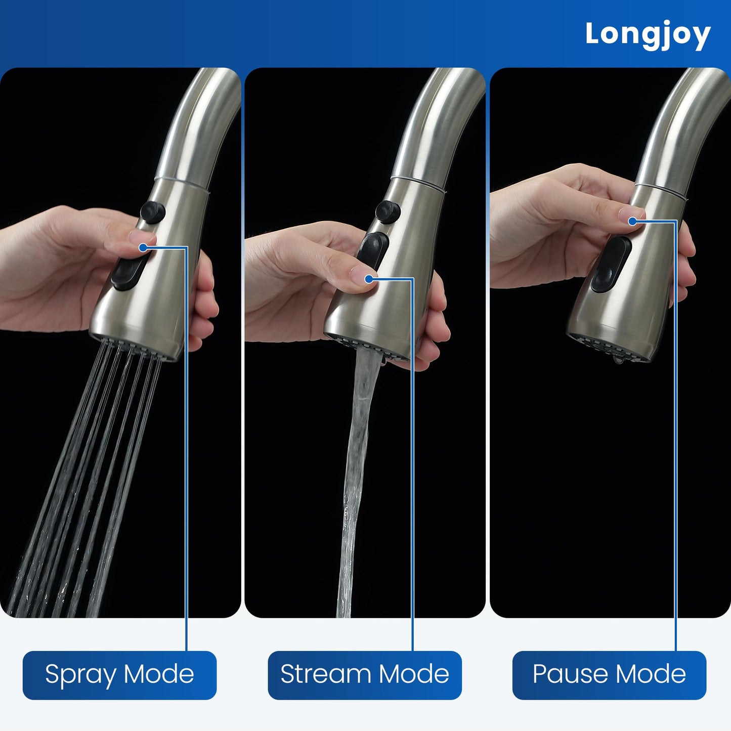 Longjoy Kitchen Faucets,Single Handle High Arc Pull Down Kitchen Faucet,Stainless Steel Kitchen Sink Faucets with Pull Down Sprayer,Kitchen Sink Faucets for Laundry Bar