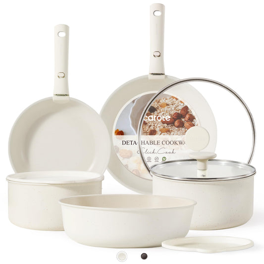 CAROTE 11pcs Nonstick Cookware Set with Detachable Handles