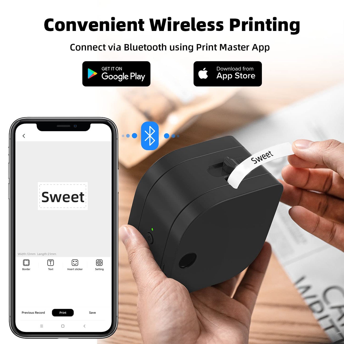 Zodzi P12 Pro Label Maker Machine with Tape, Inkless Thermal Portable Label Printer, Bluetooth Label Maker Support Ribbon Labels, Fabric Iron-on labels for Home, School, Office Labeling, Gifts