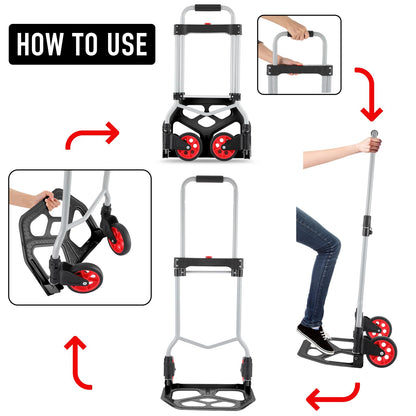 254 LBS Aluminum Folding Hand Trucks and Dolly, Foldable Dolly Cart for Moving Heavy Loads, Collapsible Dolly Convertible Hand Truck Dolley Portable and Durable.
