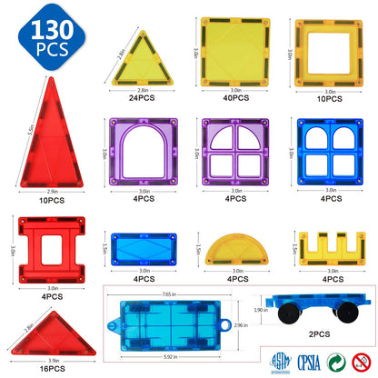 MAGBLOCK Magnet Building Tiles 130 Pcs 3D Toys Magnets Magnetic Blocks Set Preschool Toys Gifts