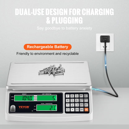 VEVOR Industrial Counting Scale, Digital Scale for Parts and Coins, Electronic Gram Scale Inventory Piece Counting Scale Kitchen Jewelry Counting Scale with 3 LCD Screens 30 kg x 1 g, g/kg/lb Units