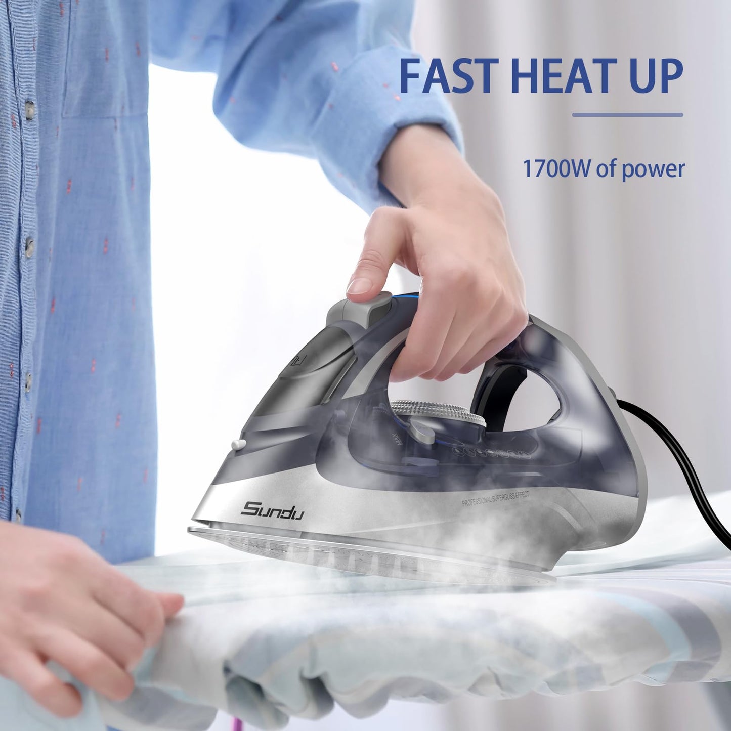 Sundu 1700W Steam Iron with Nonstick Soleplate